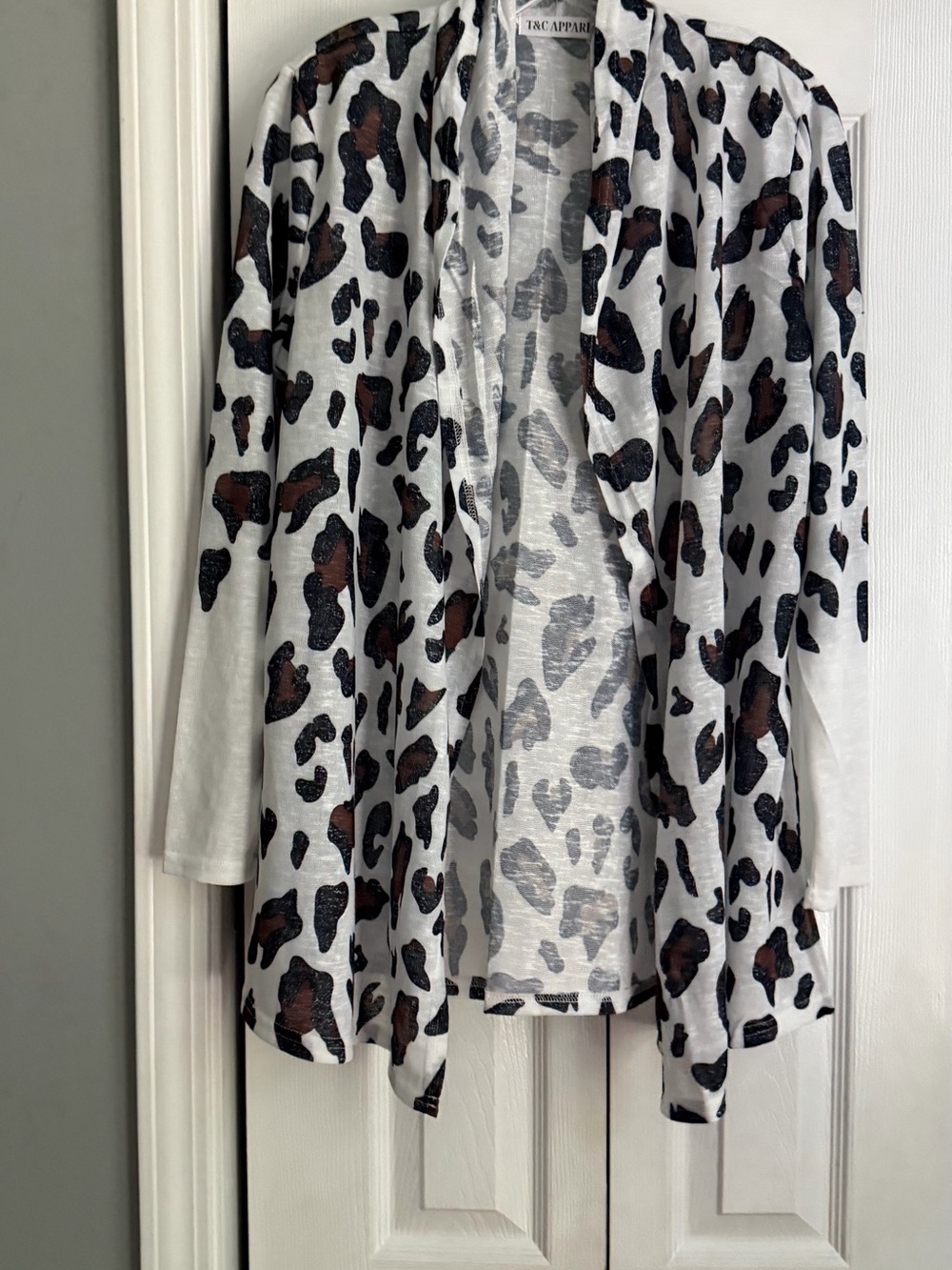 White Leopard Print Open Cardigan